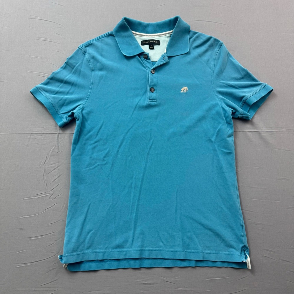 Banana Republic Mens Elephant Logo Pique Polo Shirt Turquoise Blue Small S